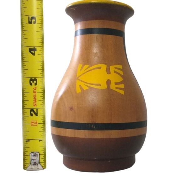 Navajo Pand Painted Hand Turned Vase Wooden Southwestern Turtle Native American - Picture 2 of 16